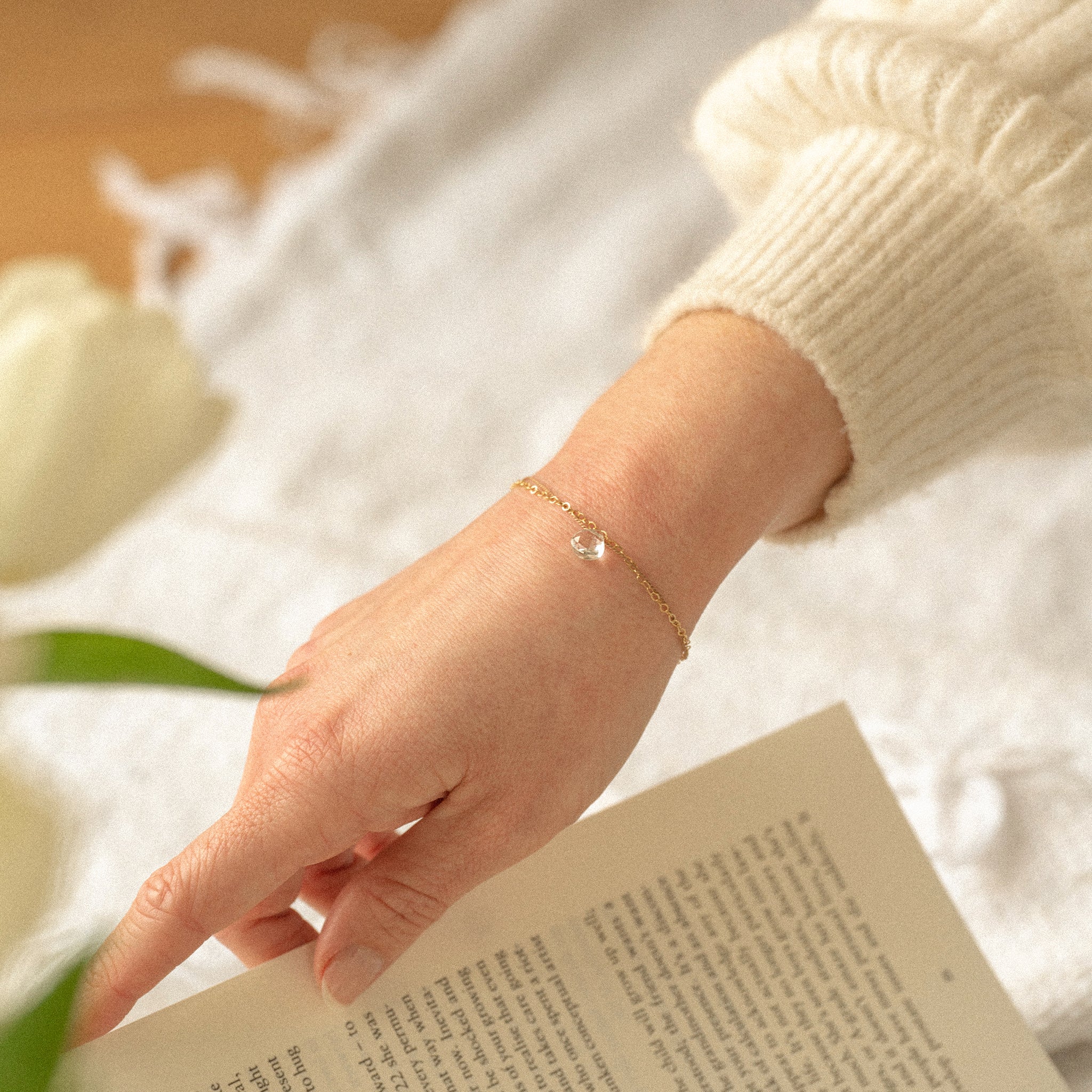 April Quartz Gold and Silk Birthstone Bracelet - Image 3