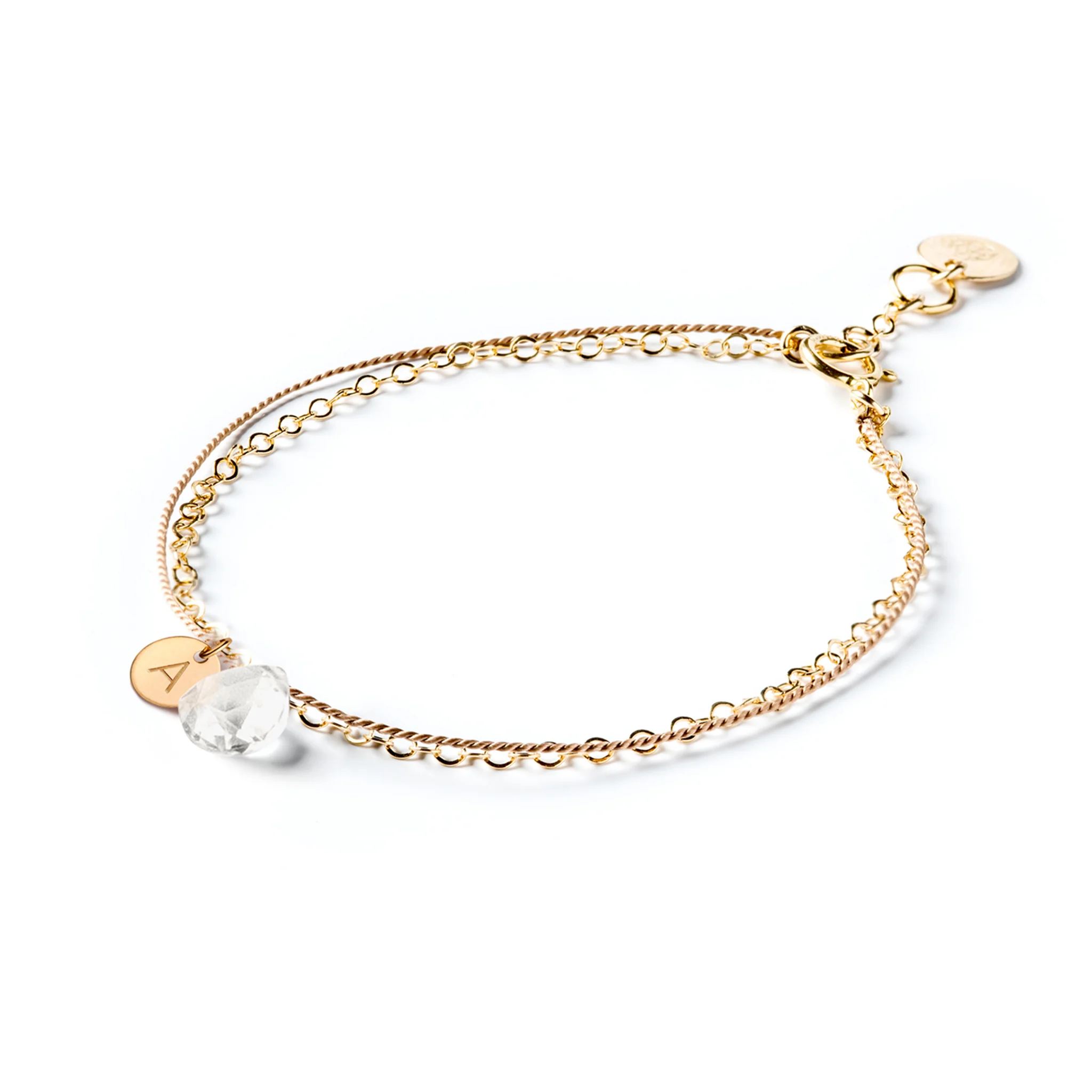 April Quartz Gold and Silk Birthstone Bracelet - Image 4