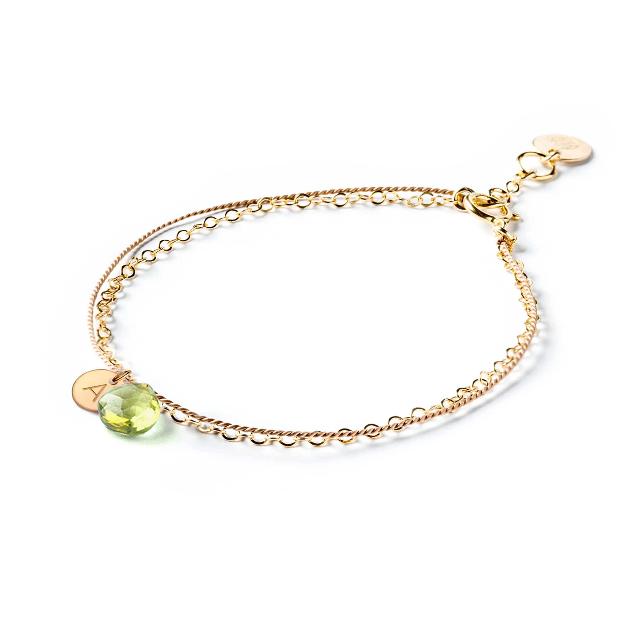 August Peridot Gold and Silk Birthstone Bracelet - Image 5