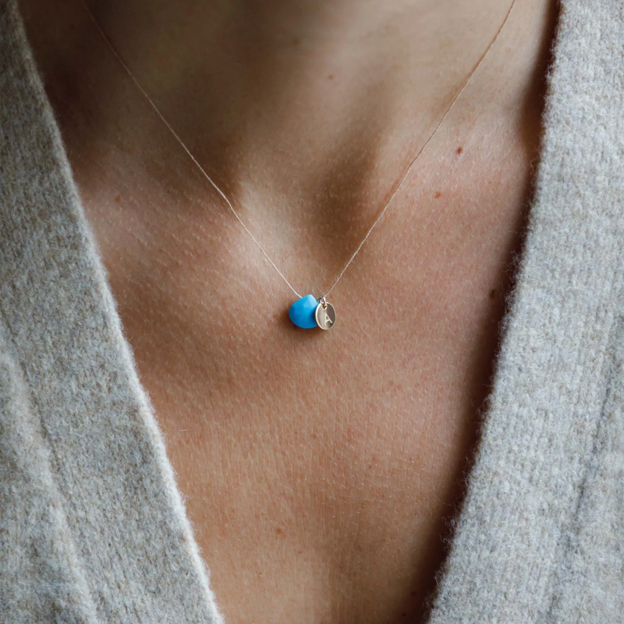 December Turquoise Fine Cord Birthstone Necklace - Image 4