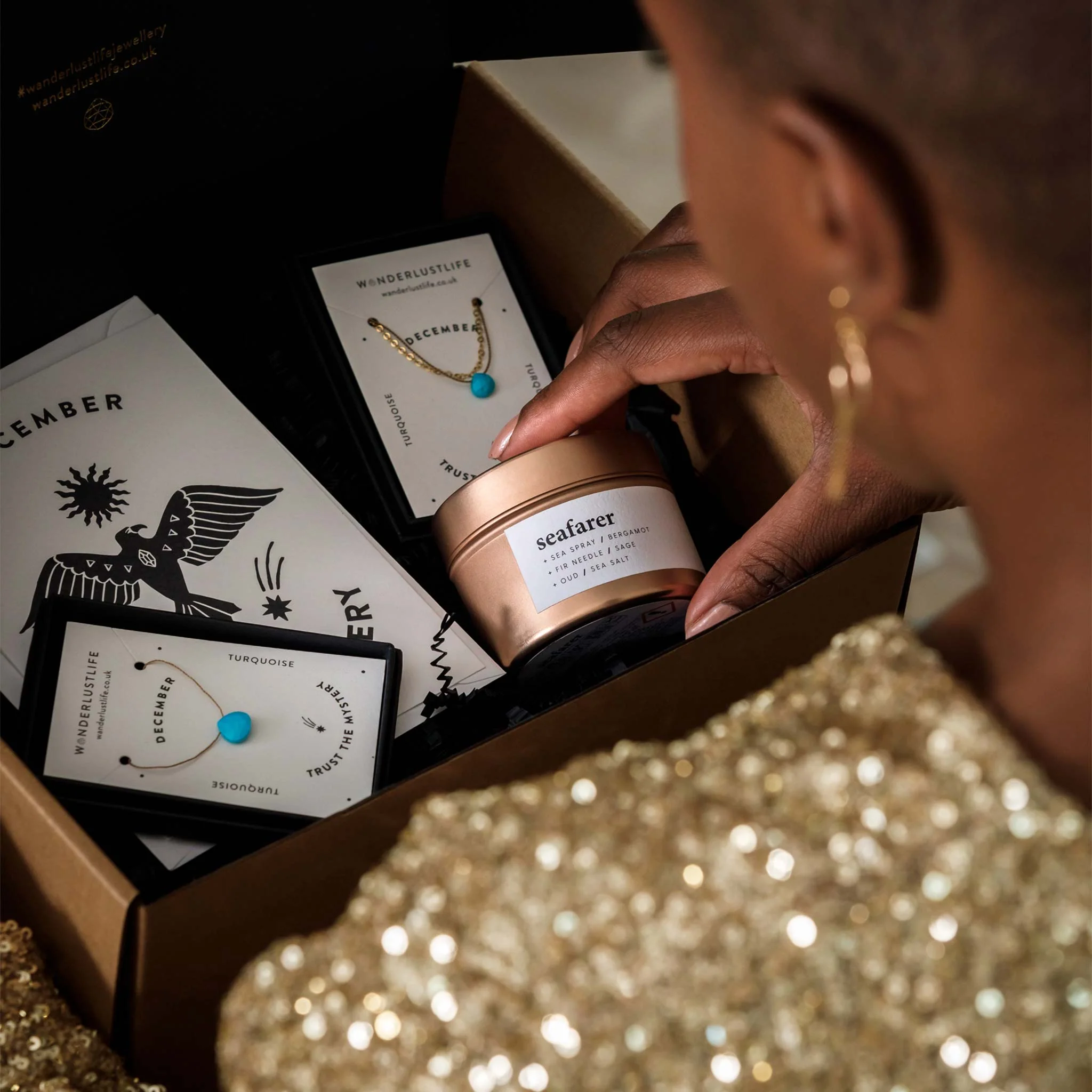 December Turquoise Gold and Silk Birthstone Bracelet - Image 4