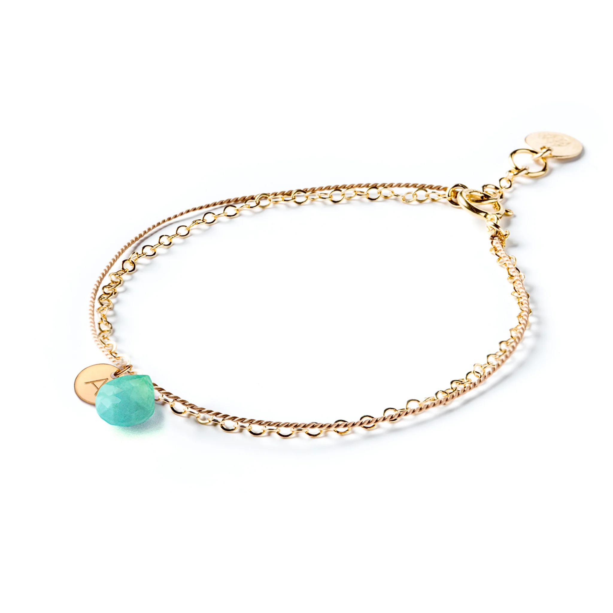 December Turquoise Gold and Silk Birthstone Bracelet - Image 3
