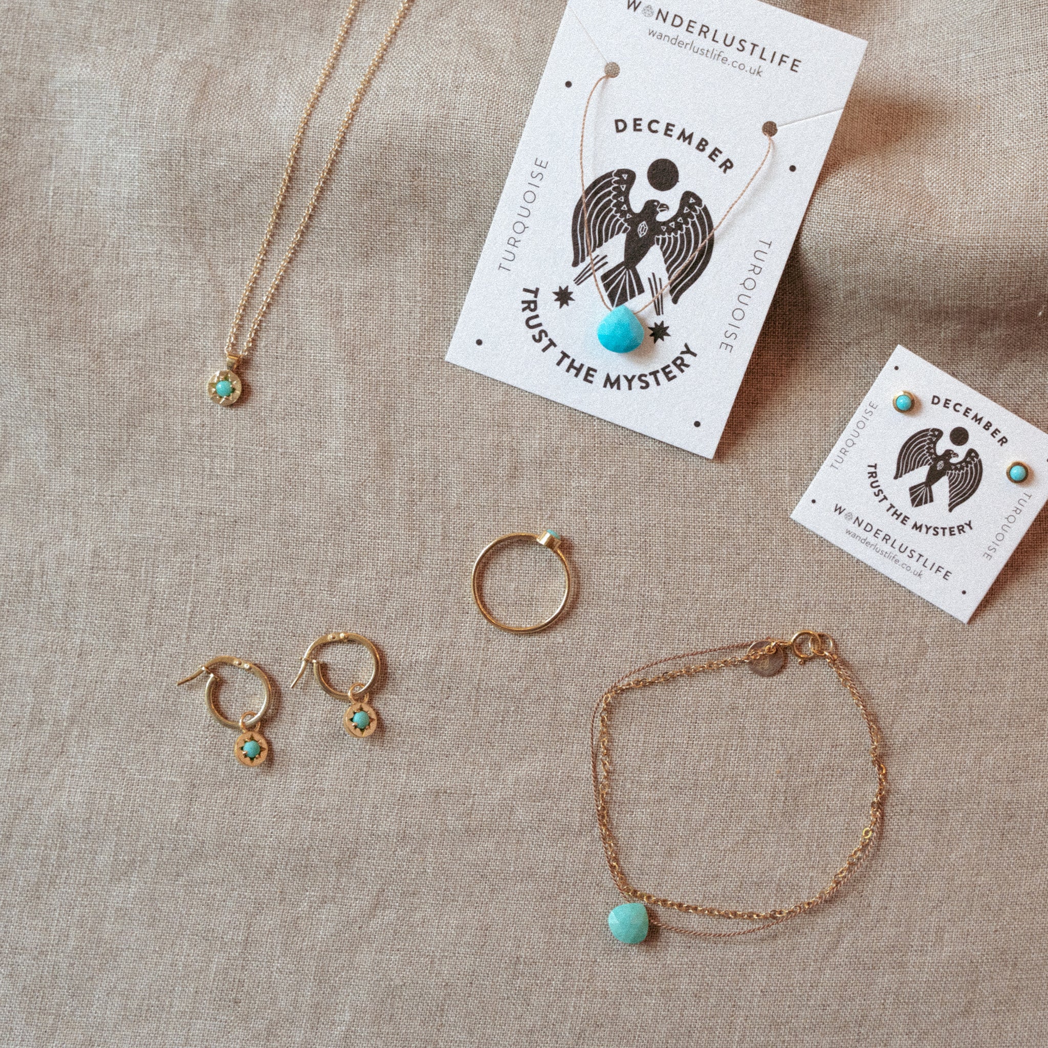 December Turquoise Gold and Silk Birthstone Bracelet - Image 5