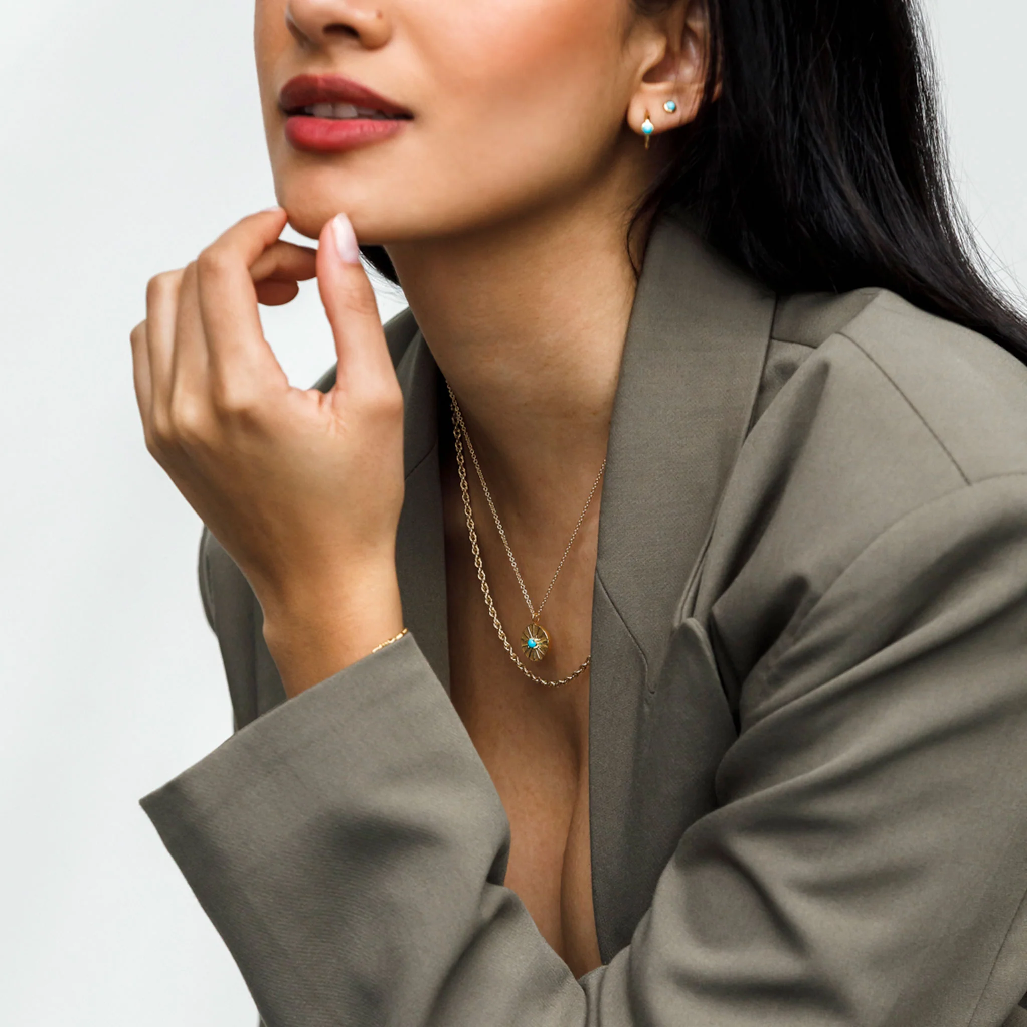 Engravable December Turquoise Mini Sundial Birthstone Necklace - Image 5