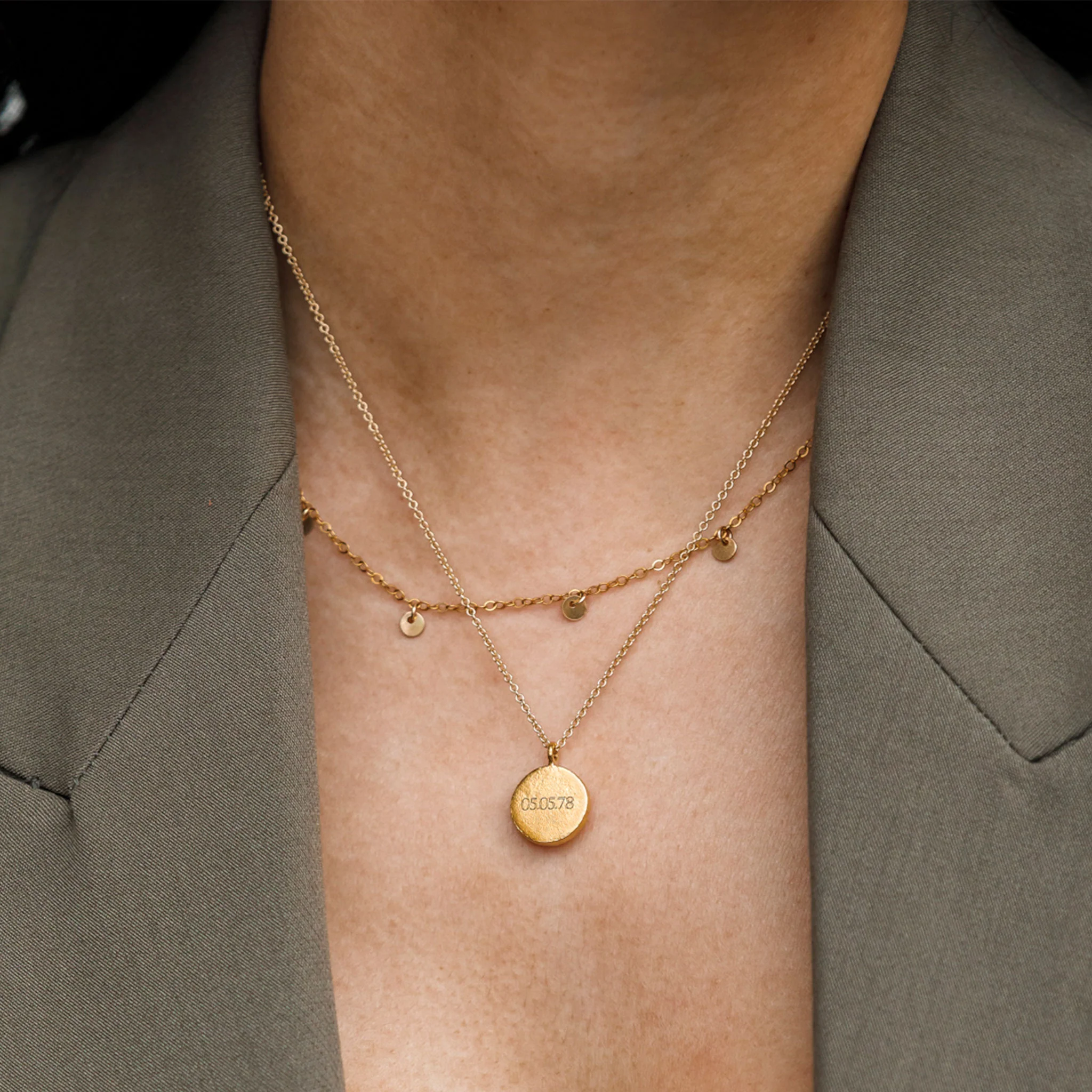 Engravable February Amethyst Mini Sundial Birthstone Necklace - Image 3