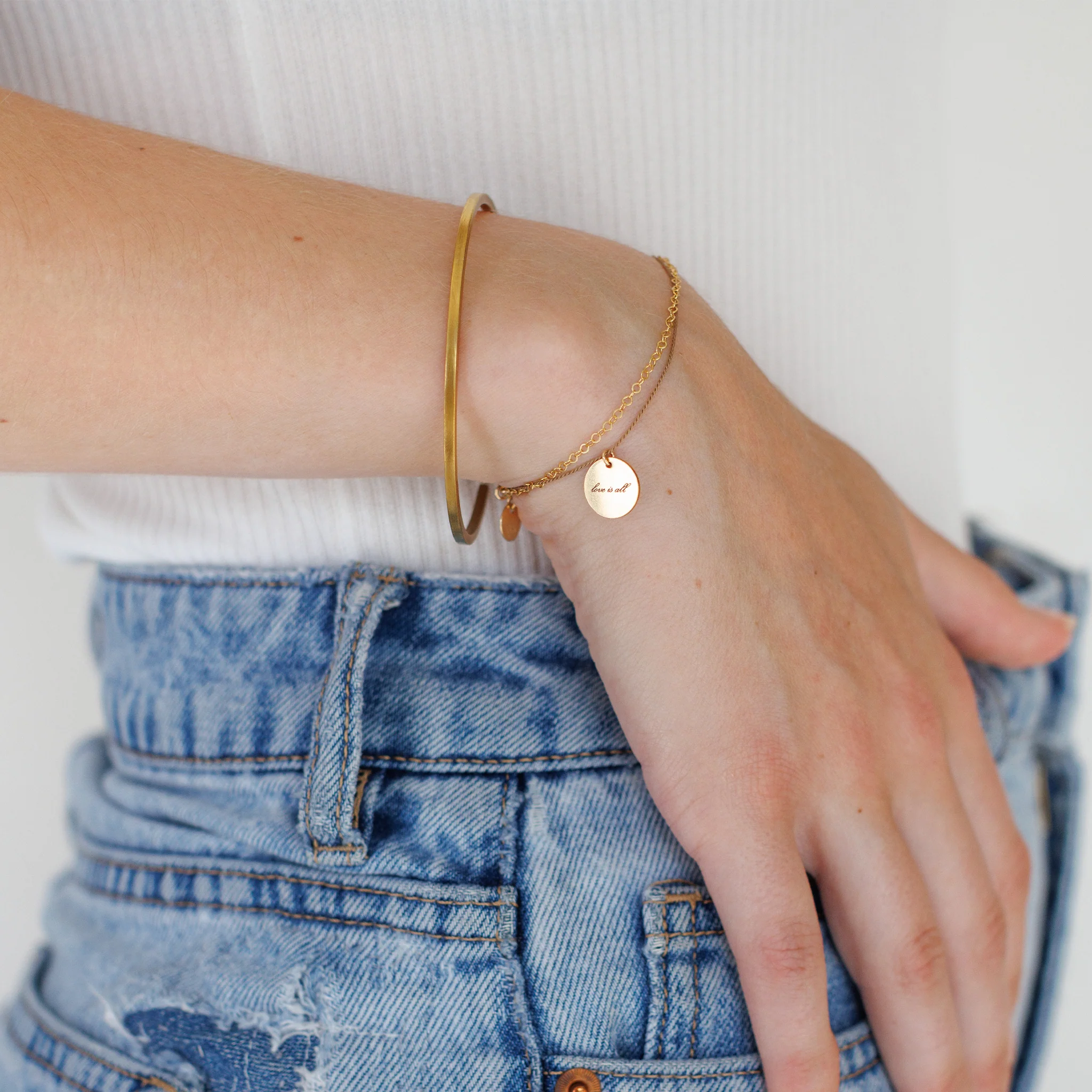 Engravable Insignia Disc Gold and Silk Bracelet - Image 6