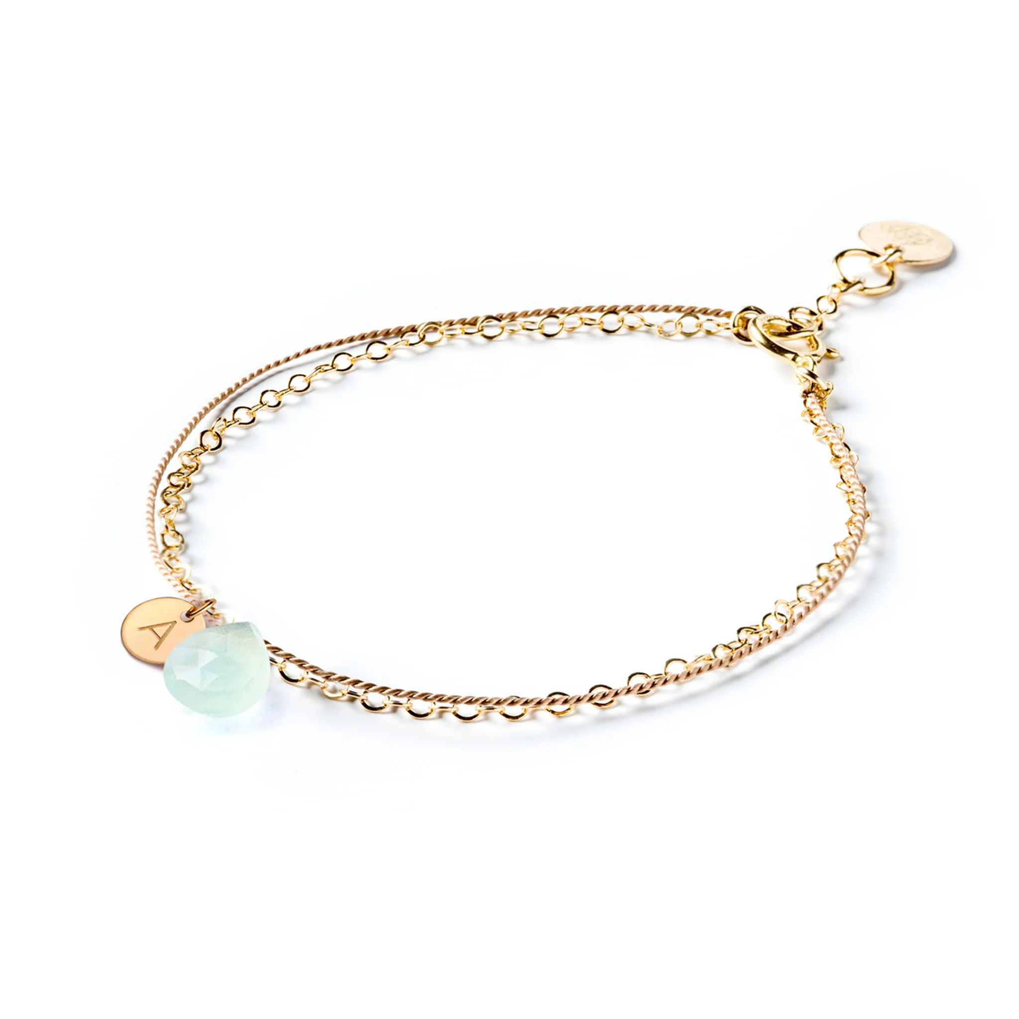 Sea Glass Chalcedony Gold and Silk Bracelet - Image 4