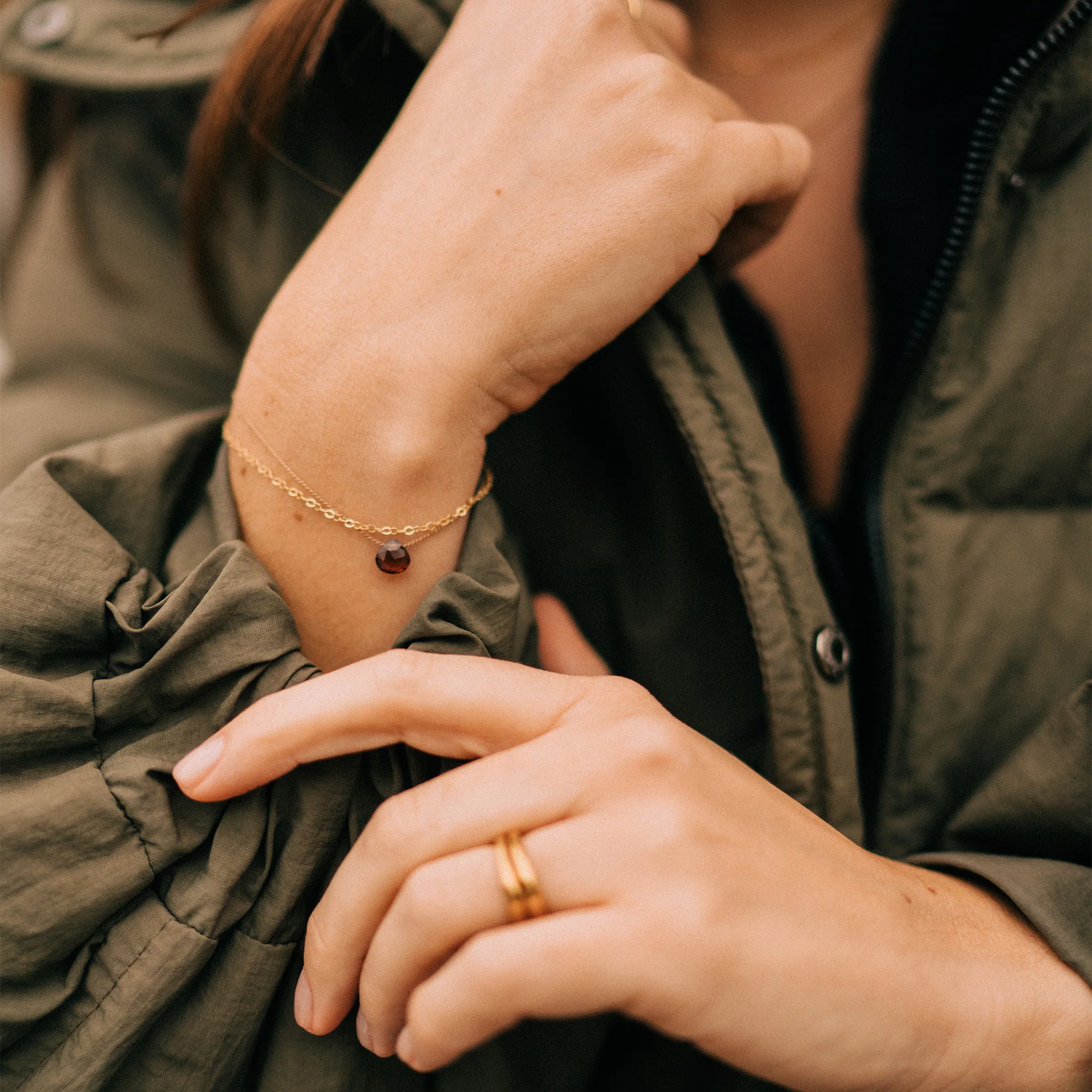 January Garnet Gold and Silk Birthstone Bracelet - Image 3