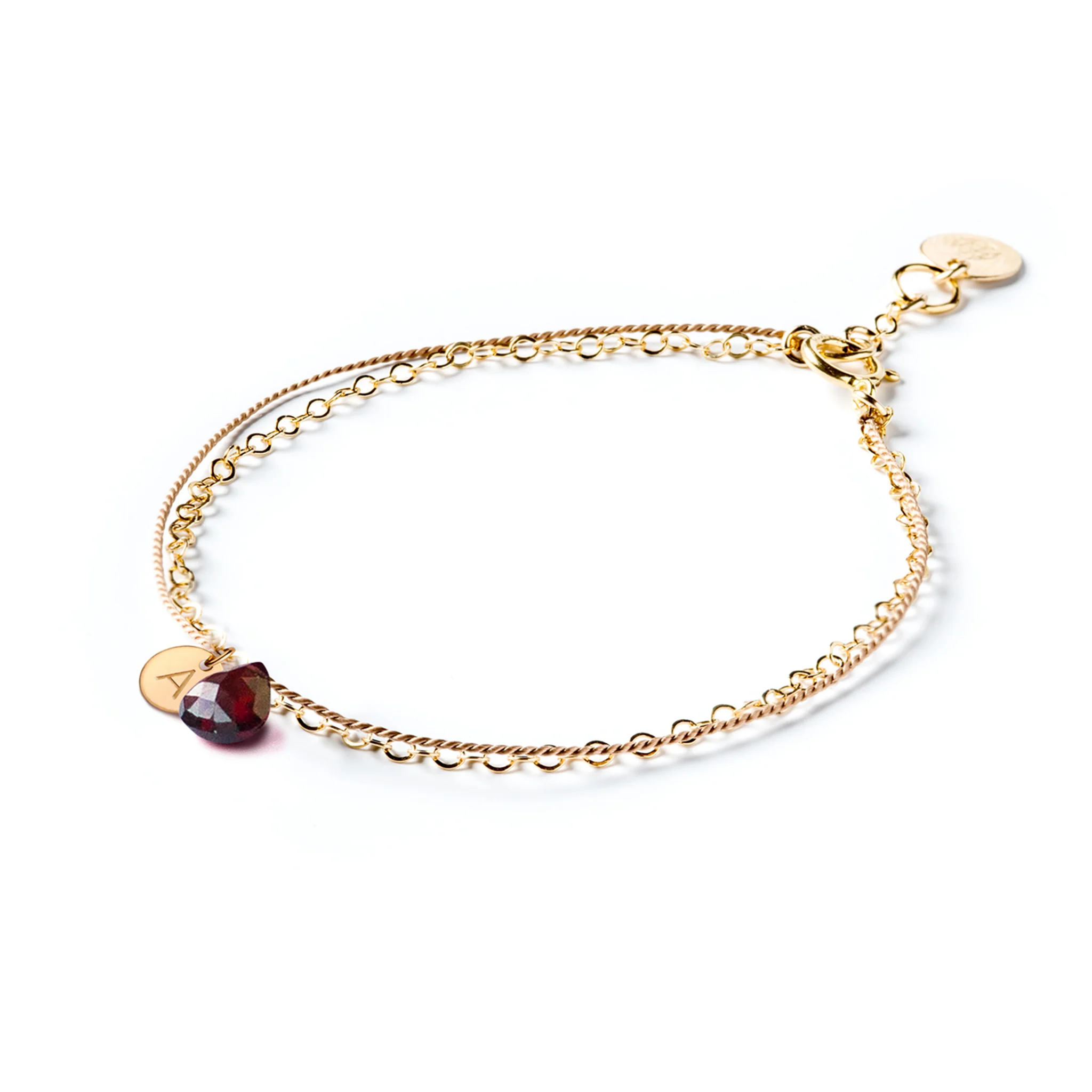 January Garnet Gold and Silk Birthstone Bracelet - Image 4