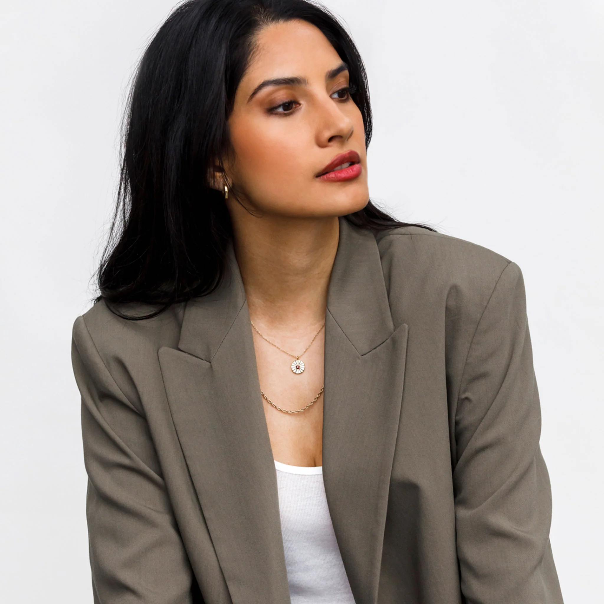 Engravable January Garnet Mini Sundial Birthstone Necklace - Image 3