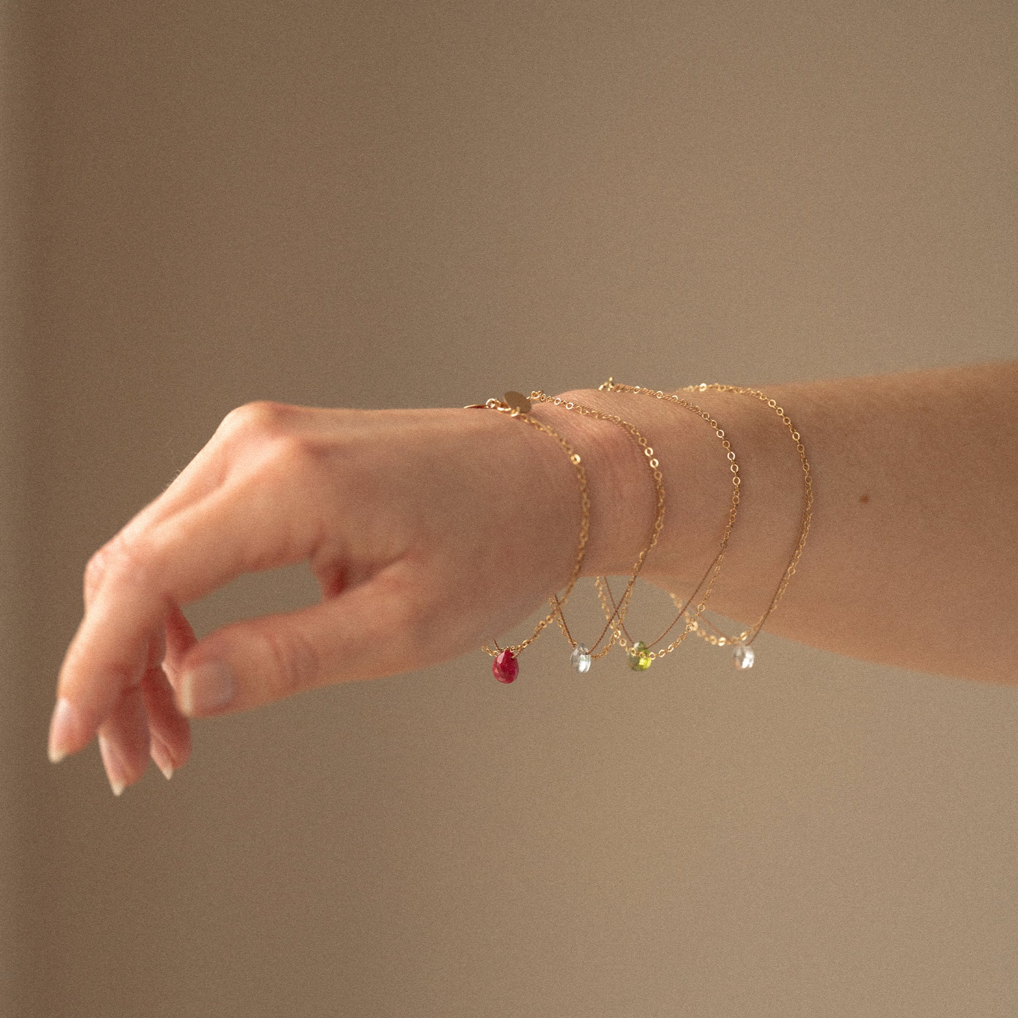 July Ruby Gold and Silk Birthstone Bracelet - Image 3