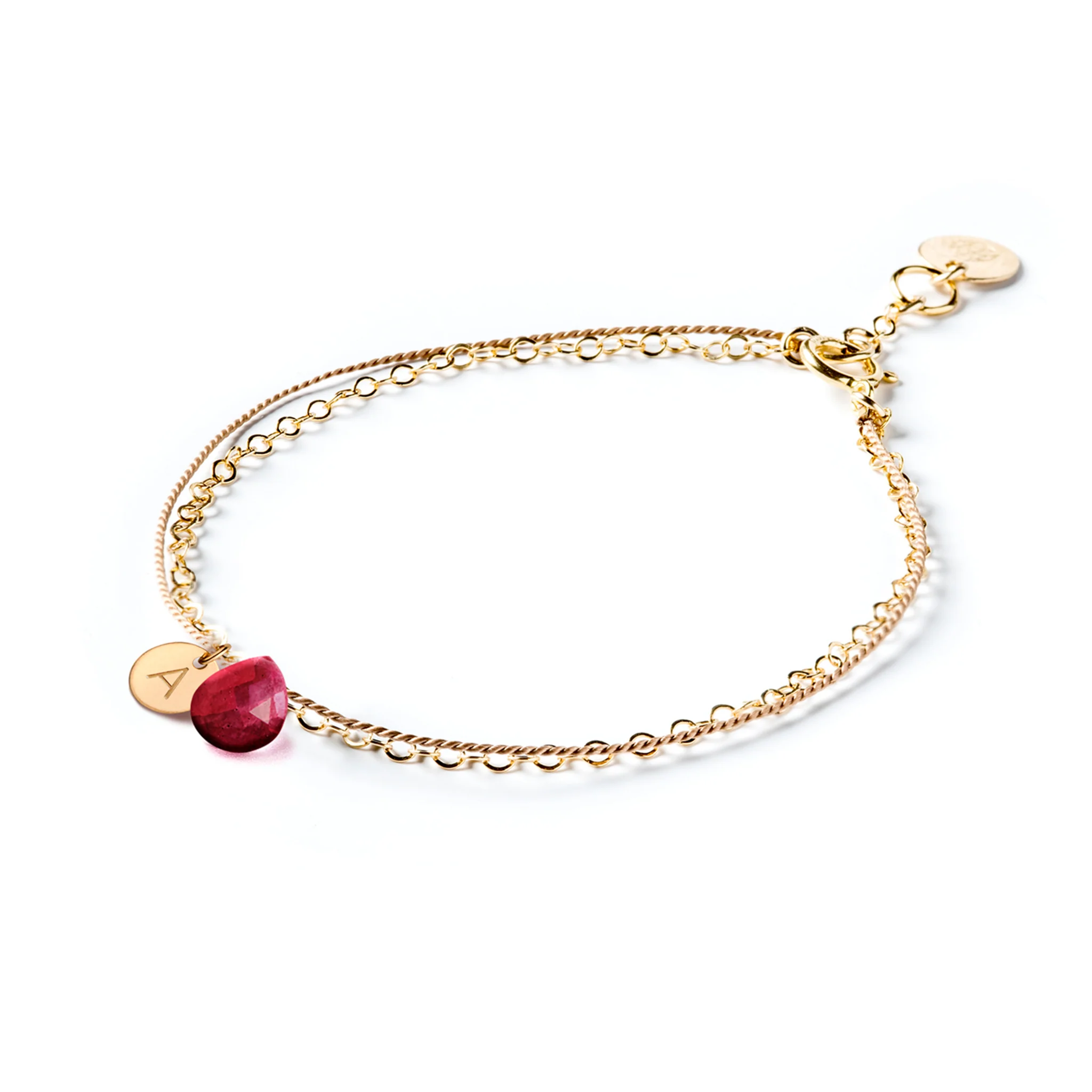July Ruby Gold and Silk Birthstone Bracelet - Image 4
