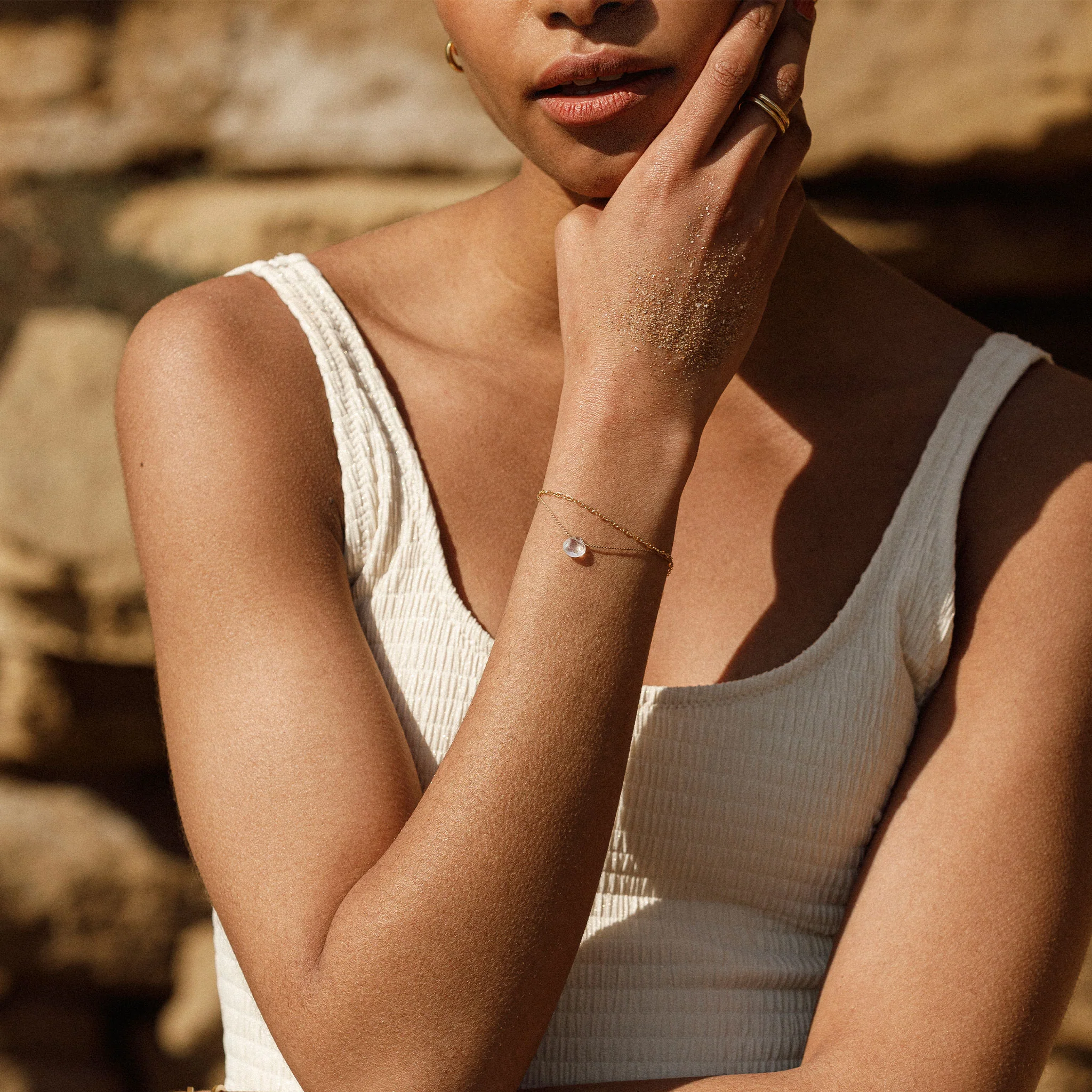 June Moonstone Gold and Silk Birthstone Bracelet - Image 3