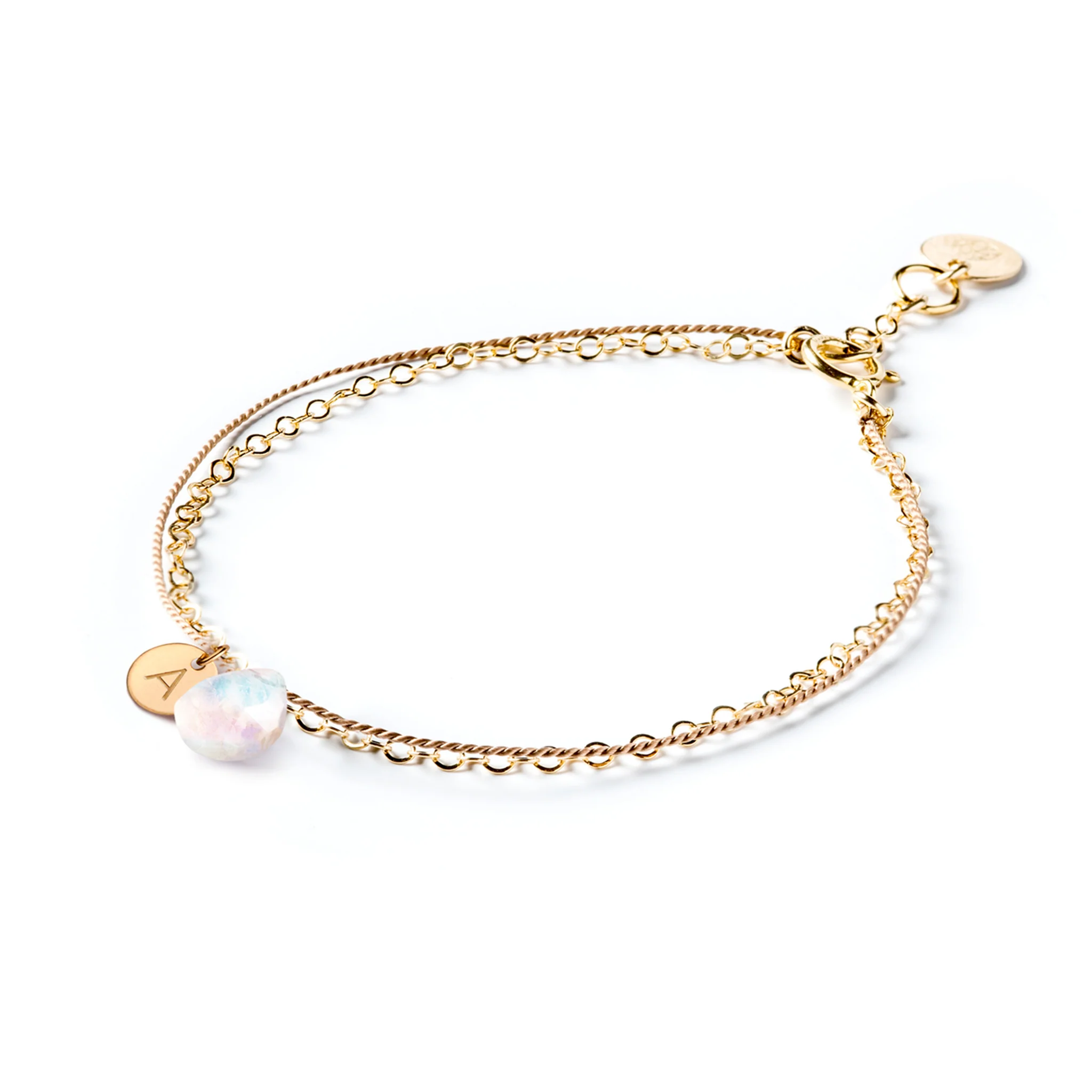 June Moonstone Gold and Silk Birthstone Bracelet - Image 5
