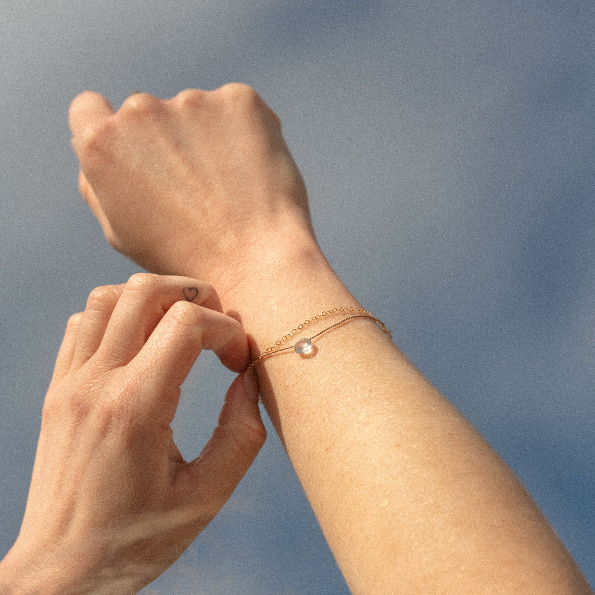 March Aquamarine Gold and Silk Birthstone Bracelet - Image 3