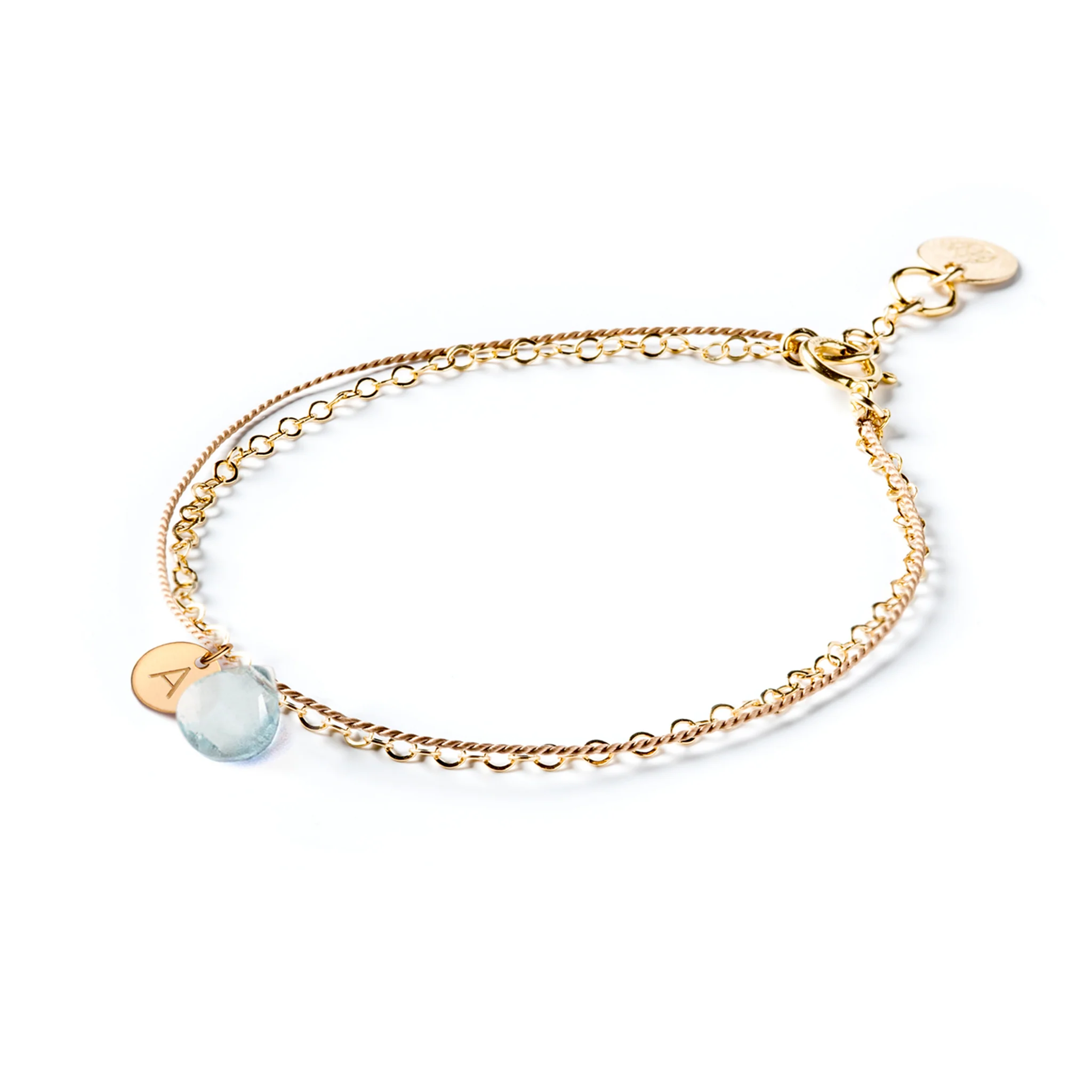March Aquamarine Gold and Silk Birthstone Bracelet - Image 4