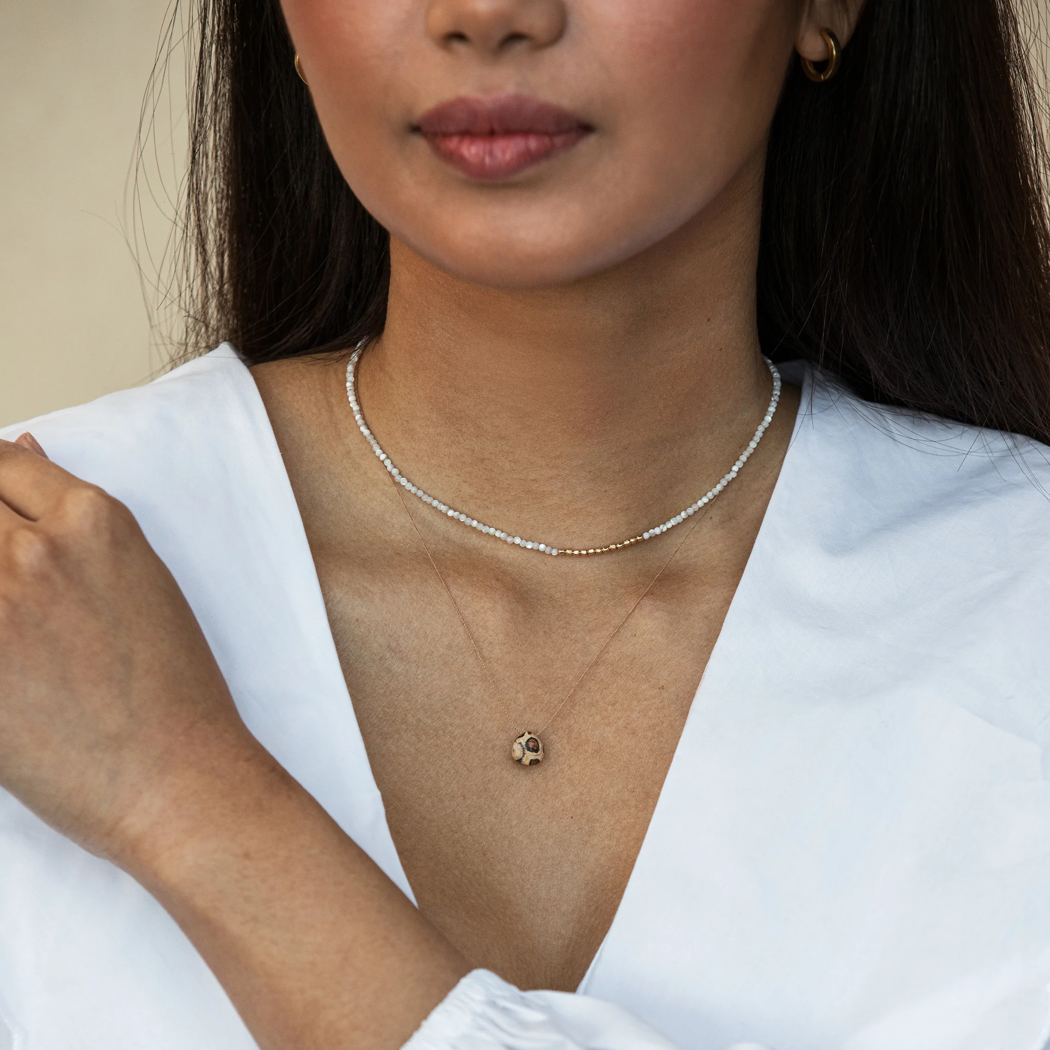 Oceanus Mother of Pearl Beaded Necklace - Image 5