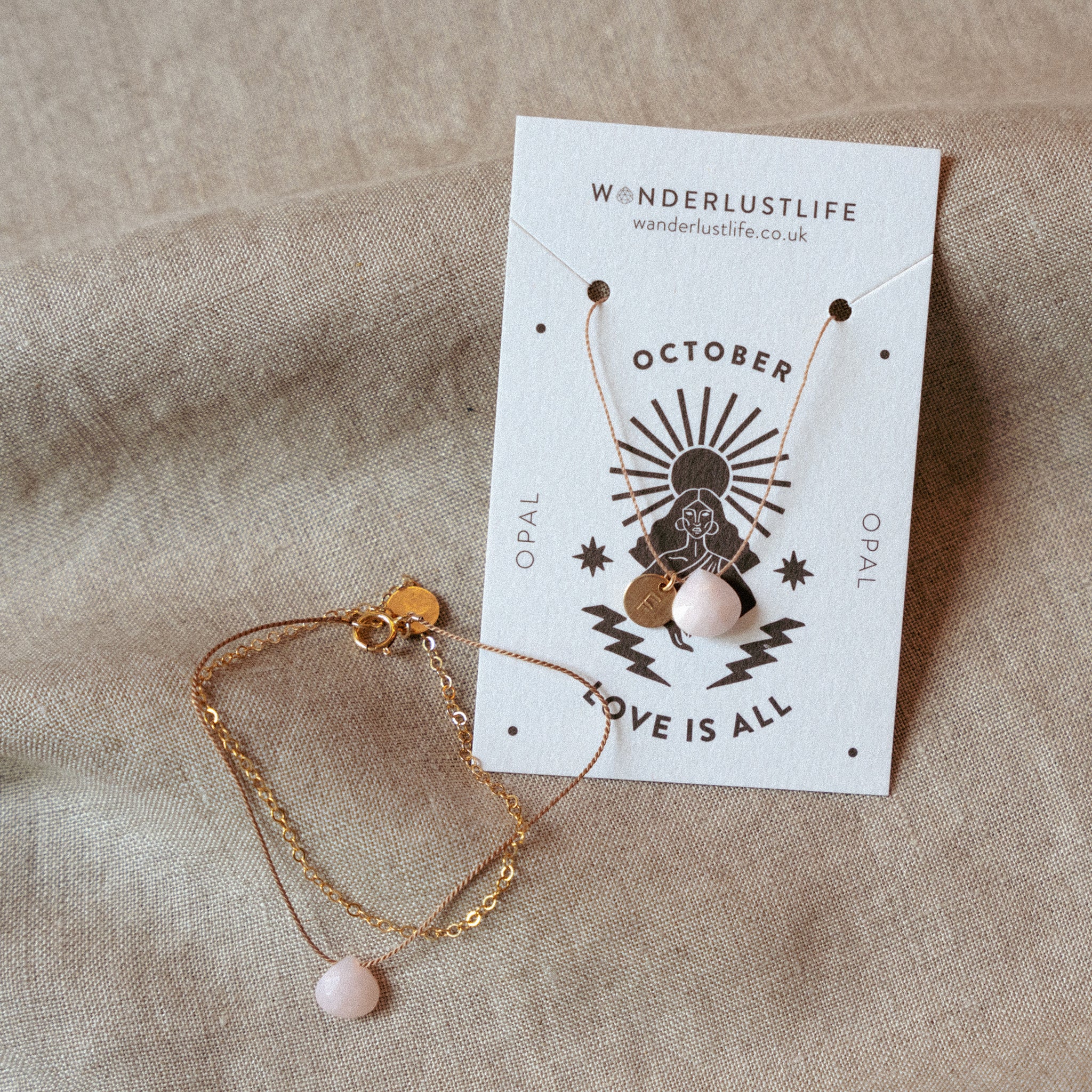 October Opal Gold and Silk Birthstone Bracelet - Image 4