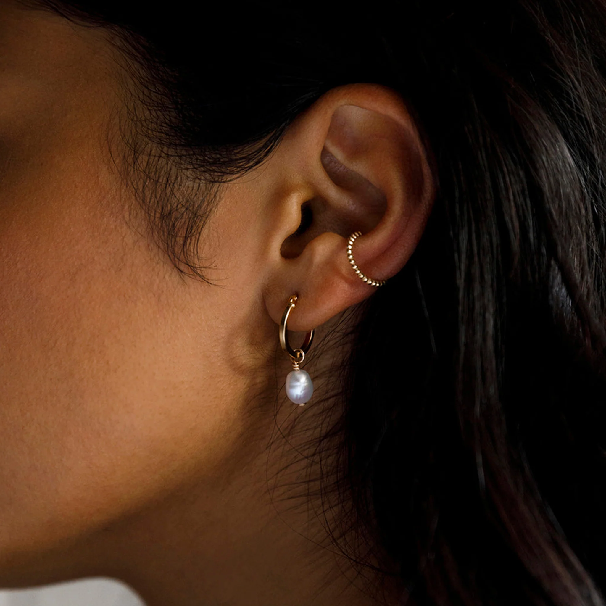 Pearl Creole Hoop Earrings - Image 3