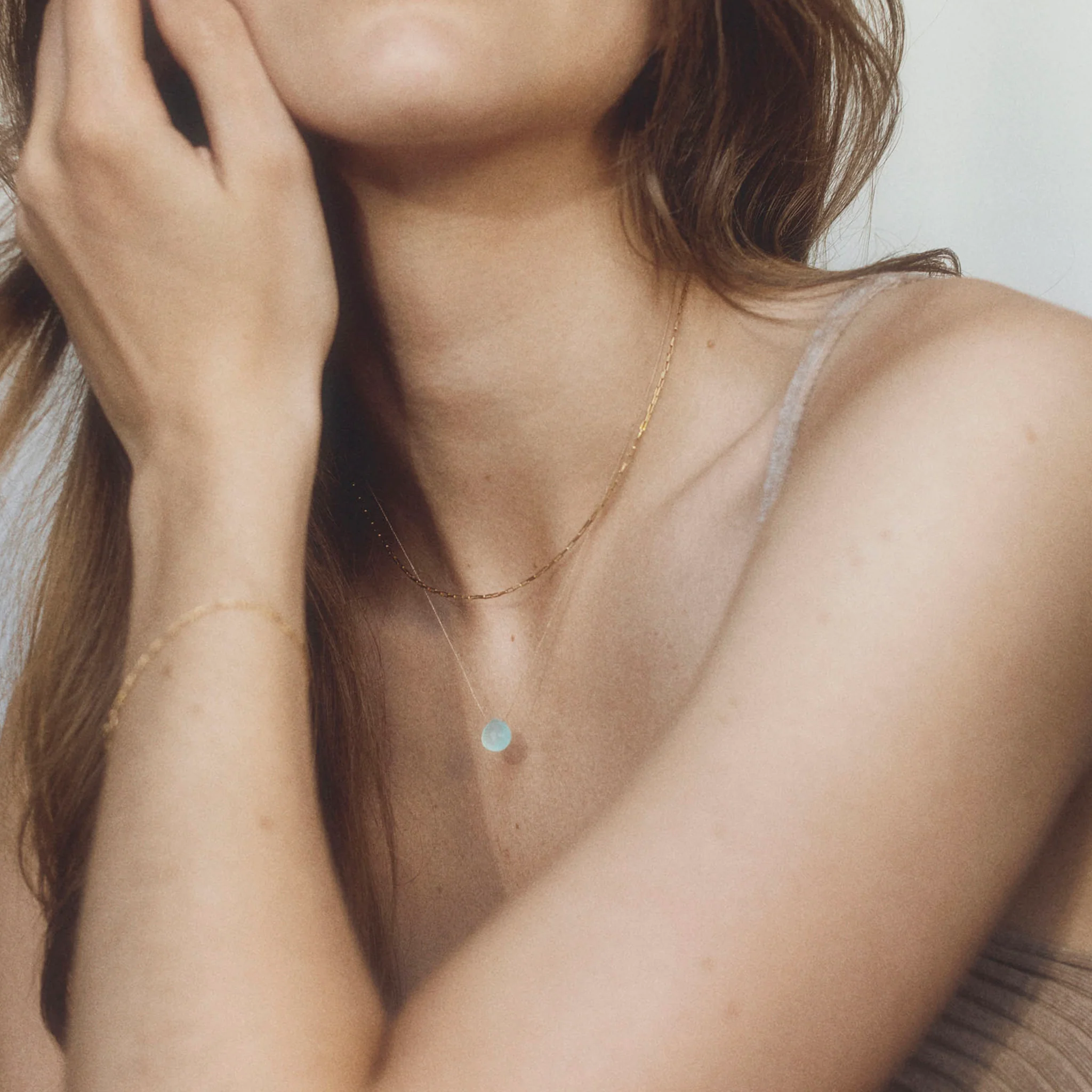 Sea Glass Chalcedony Fine Cord Necklace - Image 3